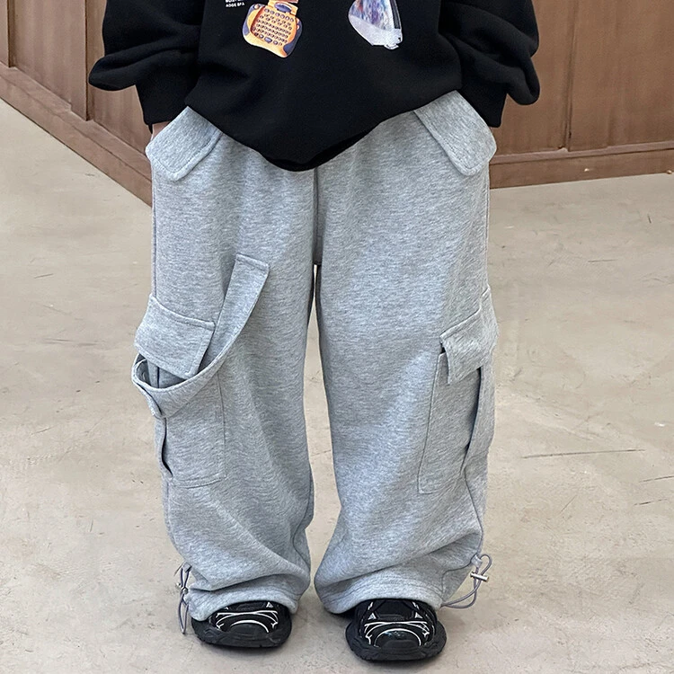 HY2469男童韩版裤子2025春季新款儿童纯色针织工装裤中小童洋气裤