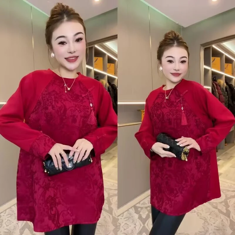 2024春秋网红爆款洋气拼接国风新款宽松显瘦盘扣流苏中长款大衫潮