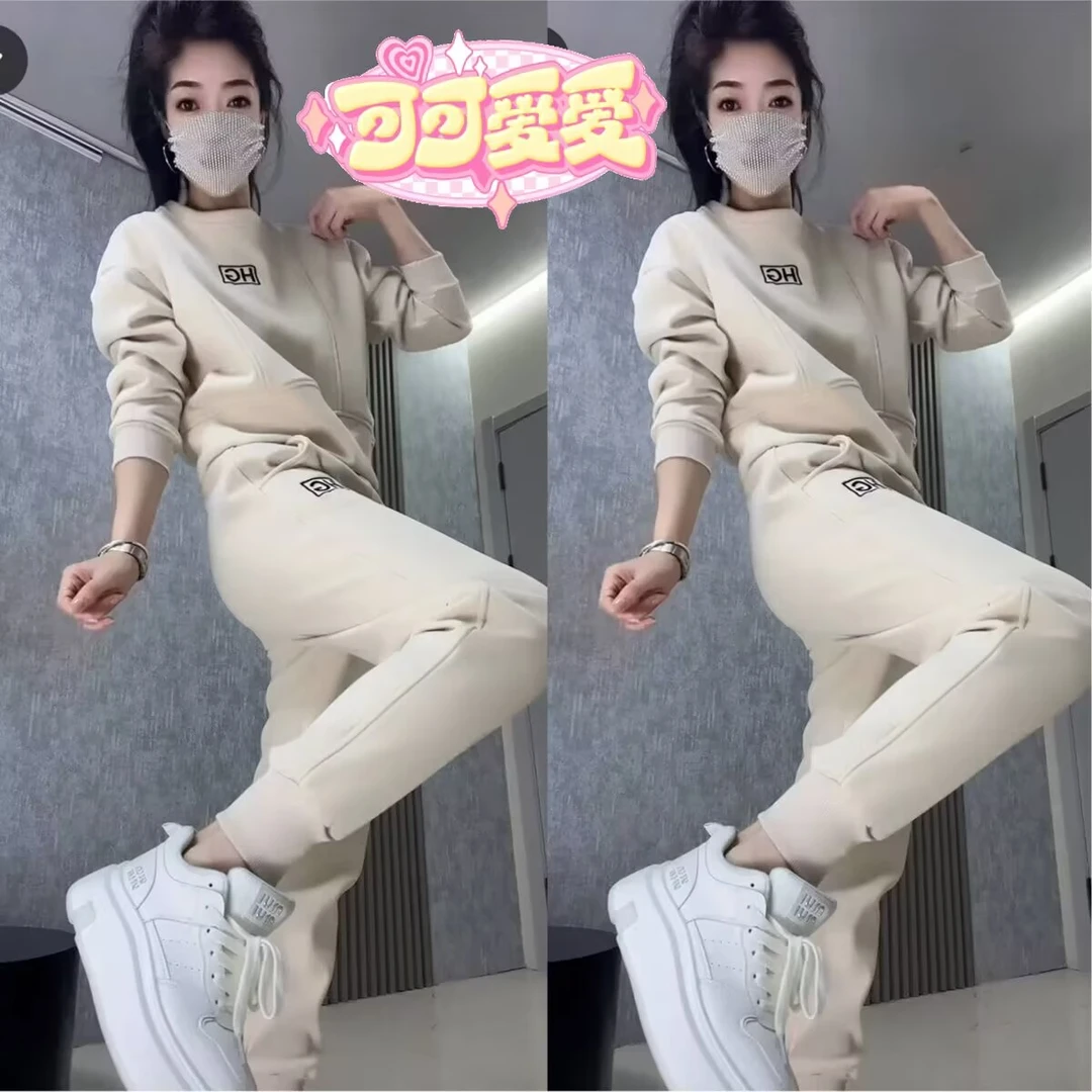 欧货2024冬季新款加绒款女士卫衣卫裤两件套洋气百搭休闲时尚套装