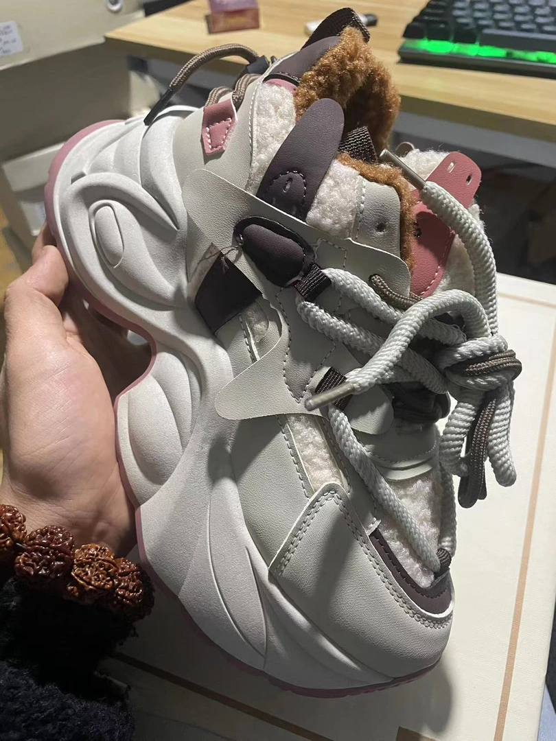 炸街厚底老爹鞋女ins潮2023新款秋冬加绒增高百搭松糕休闲运动鞋