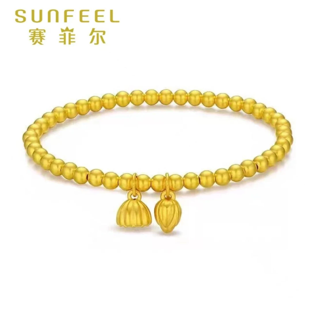 SUNFEEL/赛菲尔万足®足金黄金古法两世欢手链金珠手串单戴叠戴
