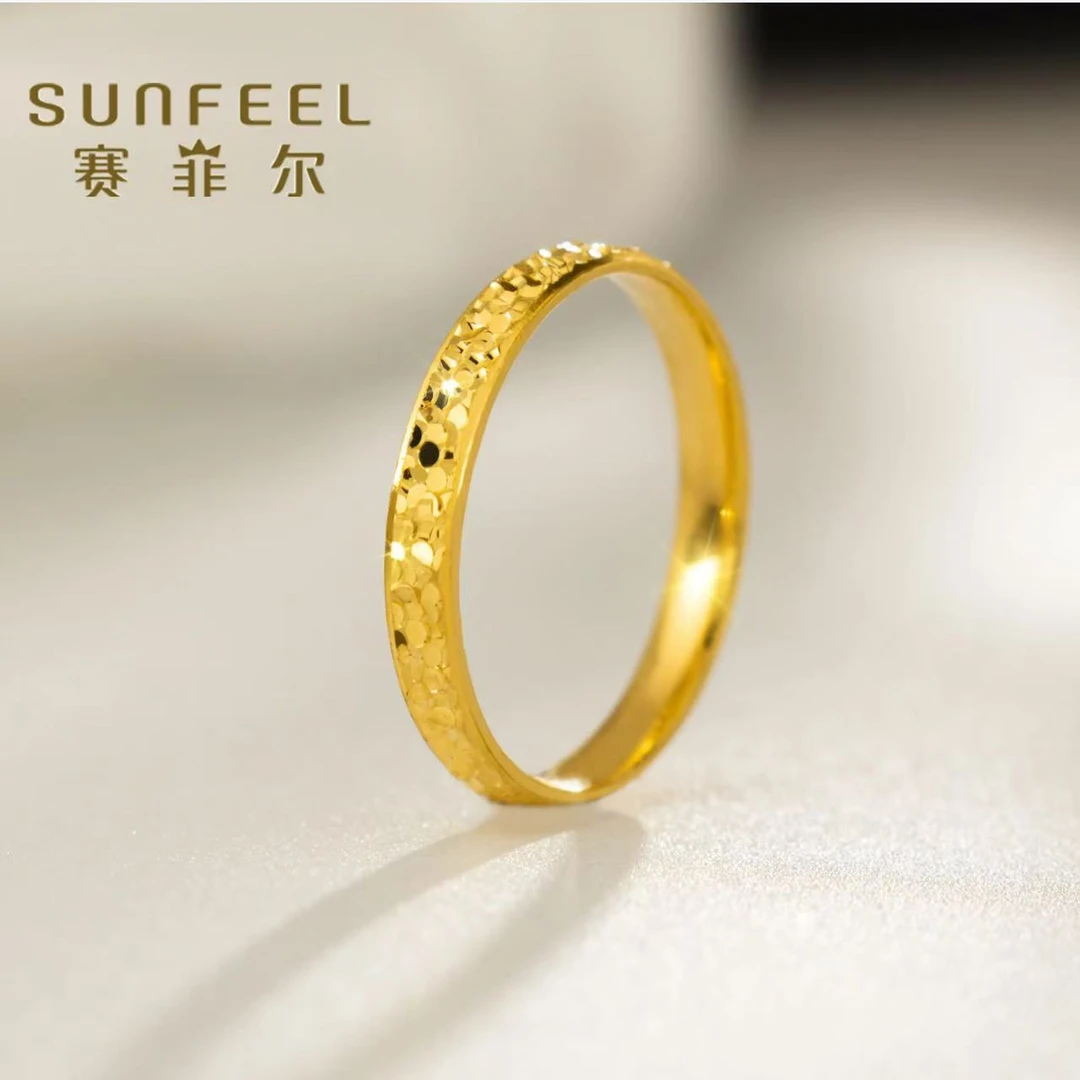 赛菲尔万足®足金精炫金爆闪碎冰冰黄金戒指经典百搭不宜过时