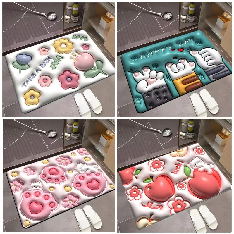 西邮哥【新疆包邮】3d立体膨胀硅藻泥速干软地垫厕所吸水防滑脚垫