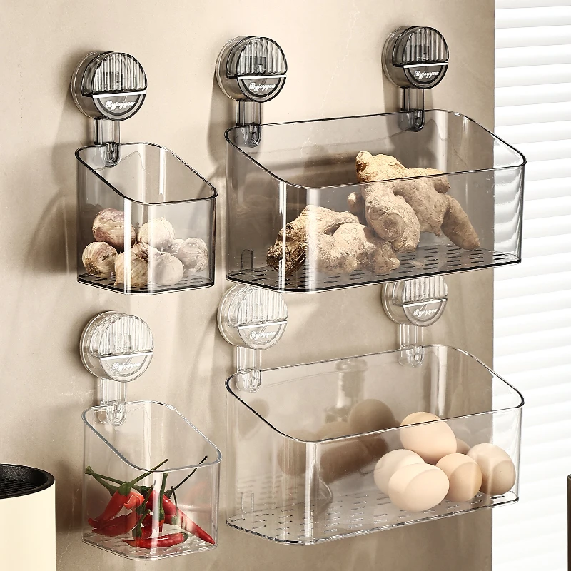 西邮哥【新疆包邮】厨房葱姜蒜收纳筐吸盘置物壁挂调料架免打孔挂篮