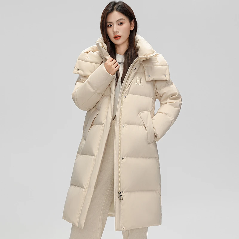 La Chapelle city拉夏贝尔冬季连帽修身中长款加厚保暖时尚羽绒服