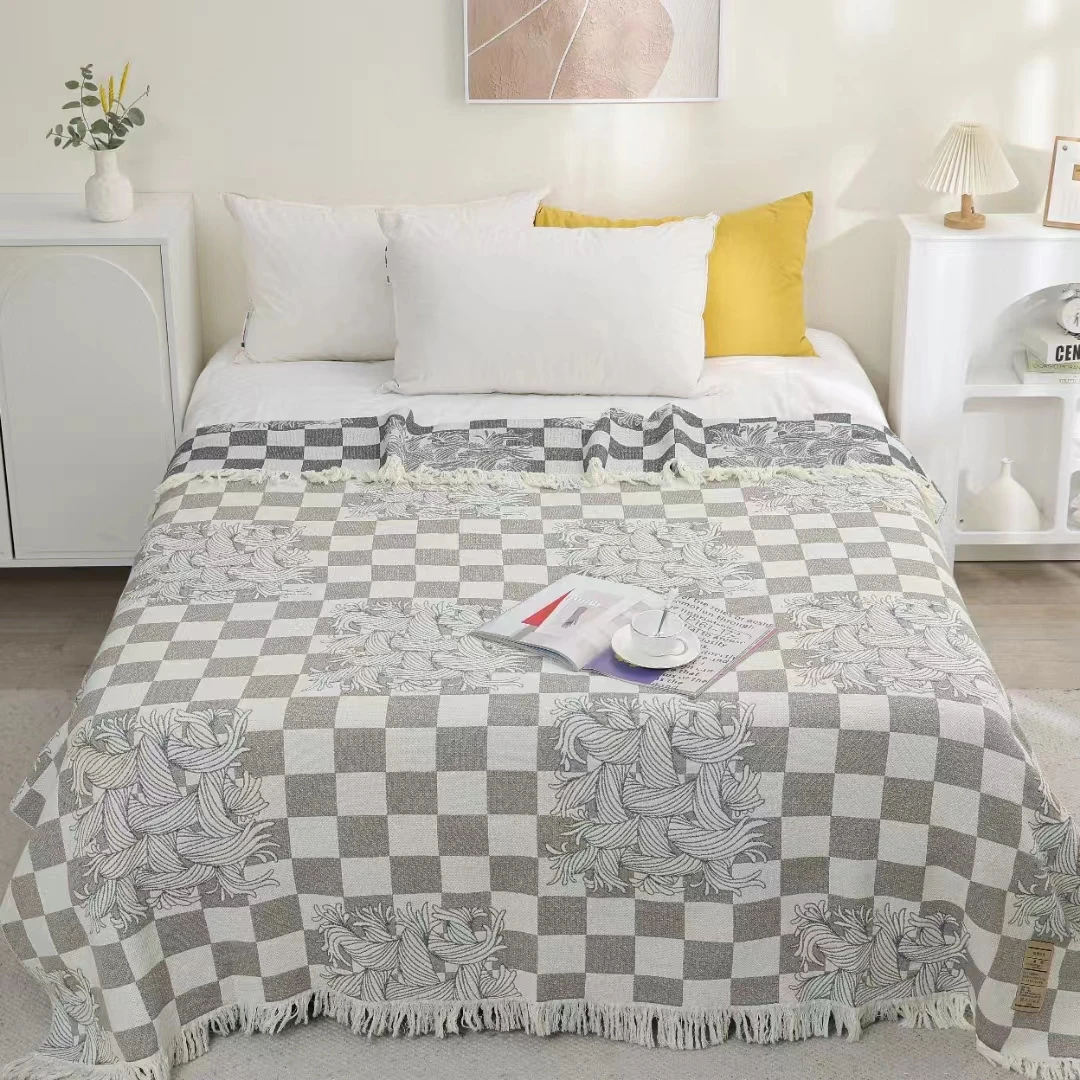 [麻花工厂-灰色]汉麻床盖多功能纱布毛巾被精装礼盒200*230cm