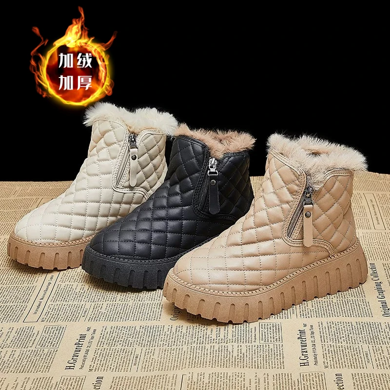 Ou Shi Yuan/欧诗媛女生新款高帮加绒休闲板鞋老爹鞋XQ285/12296