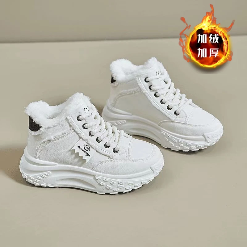 【女生棉鞋】冬季百搭厚底保暖加绒毛绒高帮摇摇底老爹鞋Q025