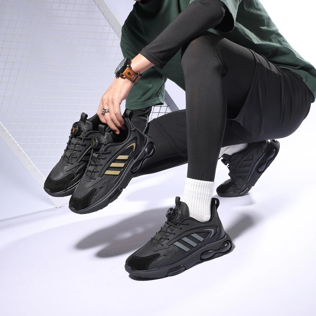 高档跑鞋男士秋冬皮面爆款旋转扣免系鞋带高端运动休闲鞋2305