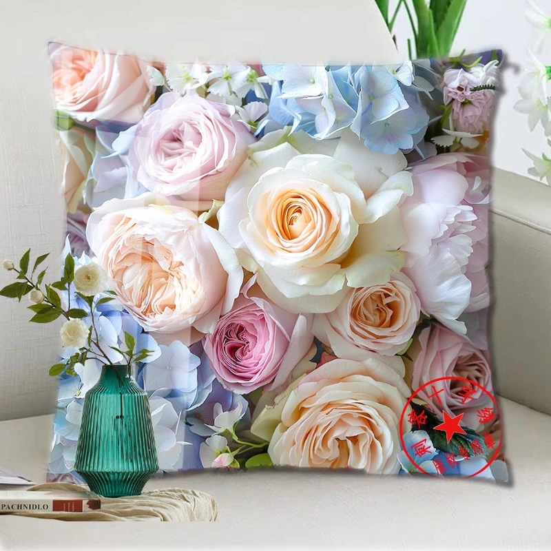 【抱枕十字绣】新款玫瑰花满绣卧室汽车后排座抱枕沙发靠枕自己绣