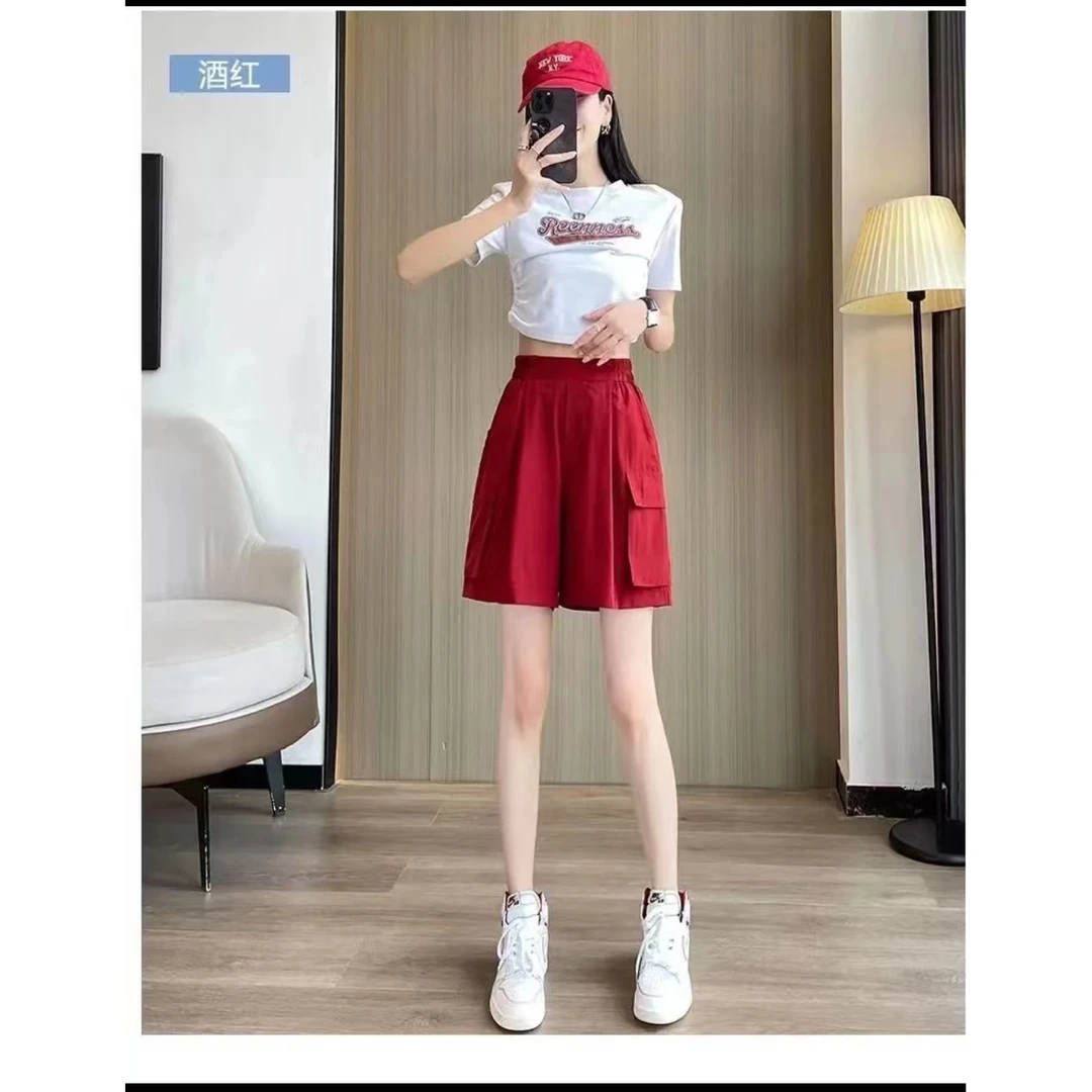 【清仓】冰丝速干工装五分裤女夏季薄款高腰休闲裤美式显瘦阔腿裤