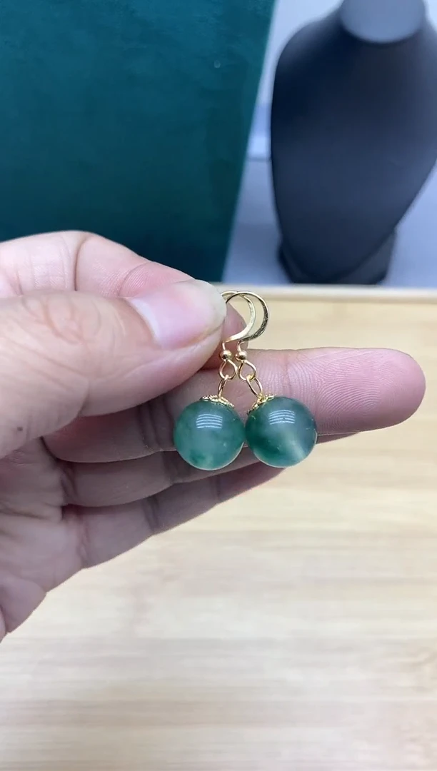 【闪购商品】翡翠耳饰银S925镀金镶嵌27