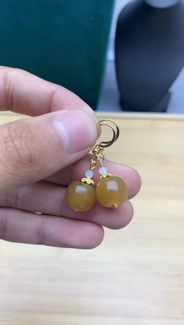 【闪购商品】和田玉耳饰银S925镀金镶嵌33