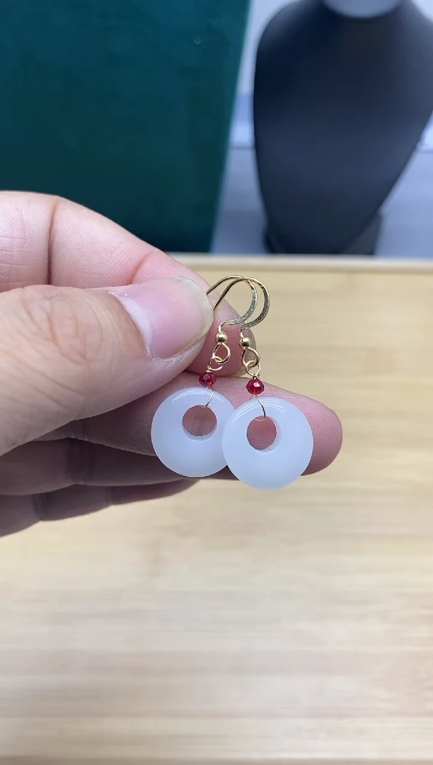 【闪购商品】和田玉耳饰银S925镀金镶嵌23