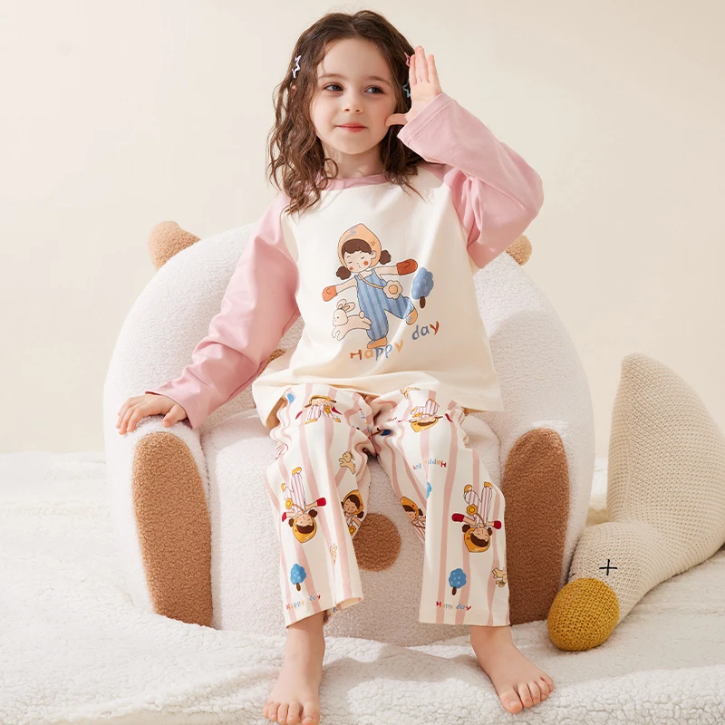 【纯棉圆领】女童睡衣纯棉舒适亲肤柔软女孩家居服长袖长裤可爱卡通