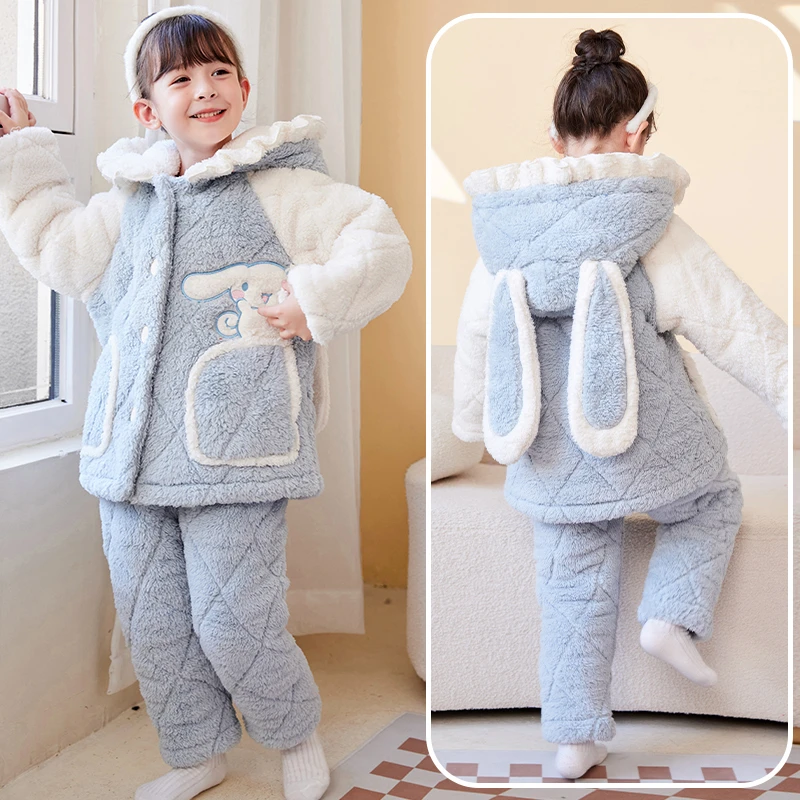 【新款三层夹棉】儿童款睡衣卡通冬季加厚款女童珊瑚绒儿童保暖衣