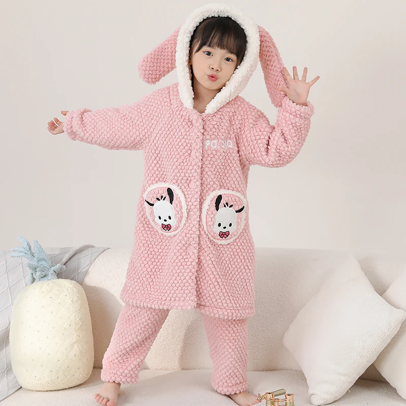 【长毛绒女宝睡袍集合】加厚儿童睡衣女童法兰绒睡袍保暖加绒长款