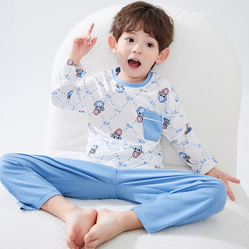 莫代尔优可丝儿童款睡衣男童夏季薄款冰丝家居服夏款夏天睡衣套装