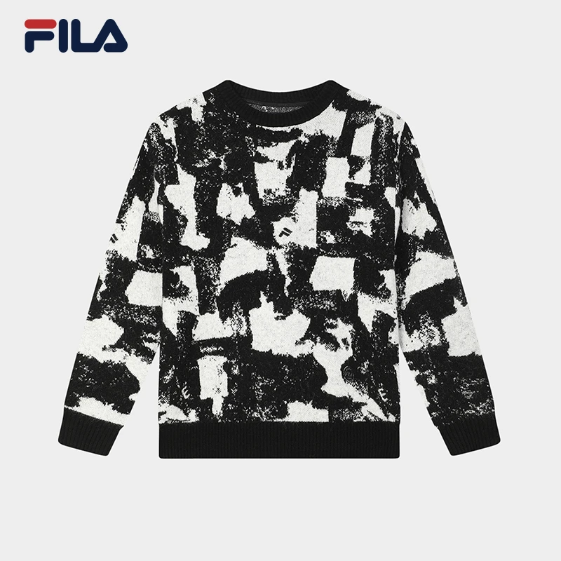 Fila/斐乐编织衫时尚休闲圆领印花套头宽松提花长袖F11M346401F