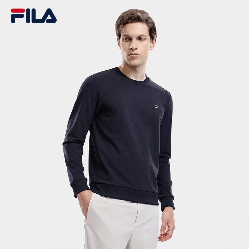 Fila/斐乐男士卫衣秋季锦氨提花抗皱百搭高弹圆领上衣F11M331203F