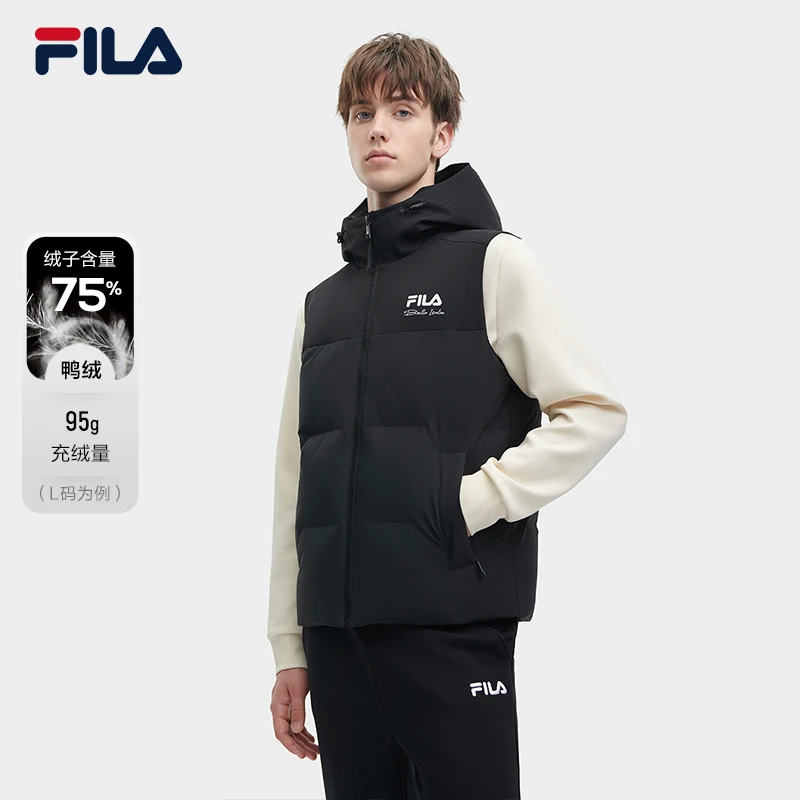 Fila/斐乐羽绒马甲男装冬季防风保暖连帽运动外套上衣F61M449908A