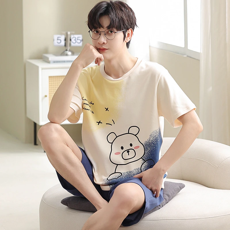 夏季青少年睡衣男生短袖初中生12-13-14-15岁大童纯棉男孩高中生