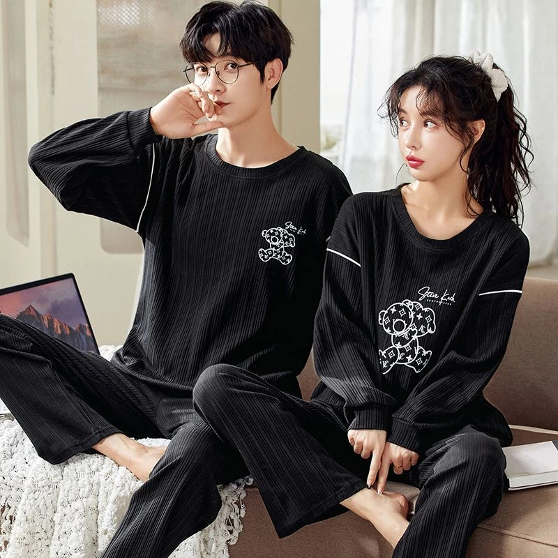 春秋款情侣睡衣女士长袖长裤套装纯棉男士家居服休闲居家卡通新款