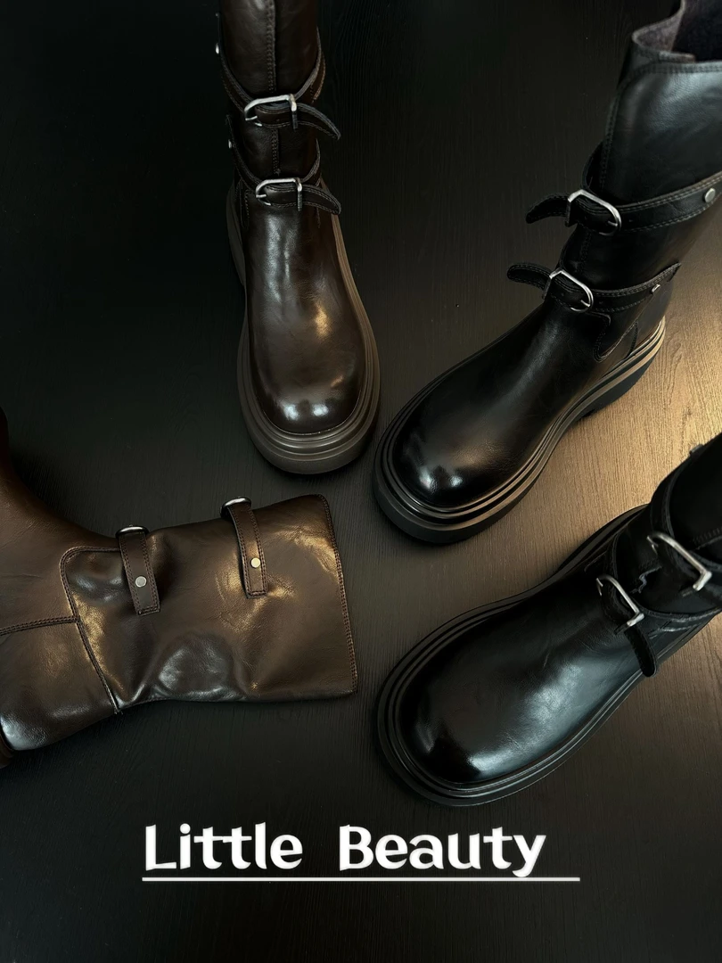 【小美家】欧洲站双扣中筒靴