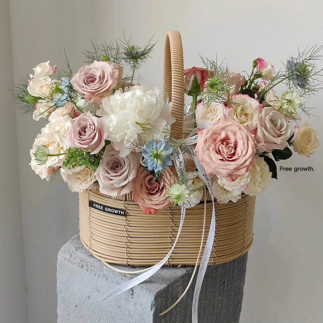 纯手工编织仿藤花篮手提篮子田园创意藤编花艺插花篮子朋友开业