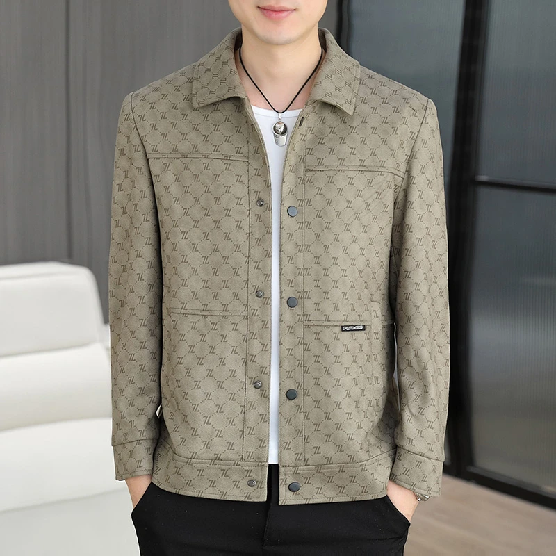 2025秋季新款鹿皮绒格子夹克男士时尚修身外套男春秋装上衣