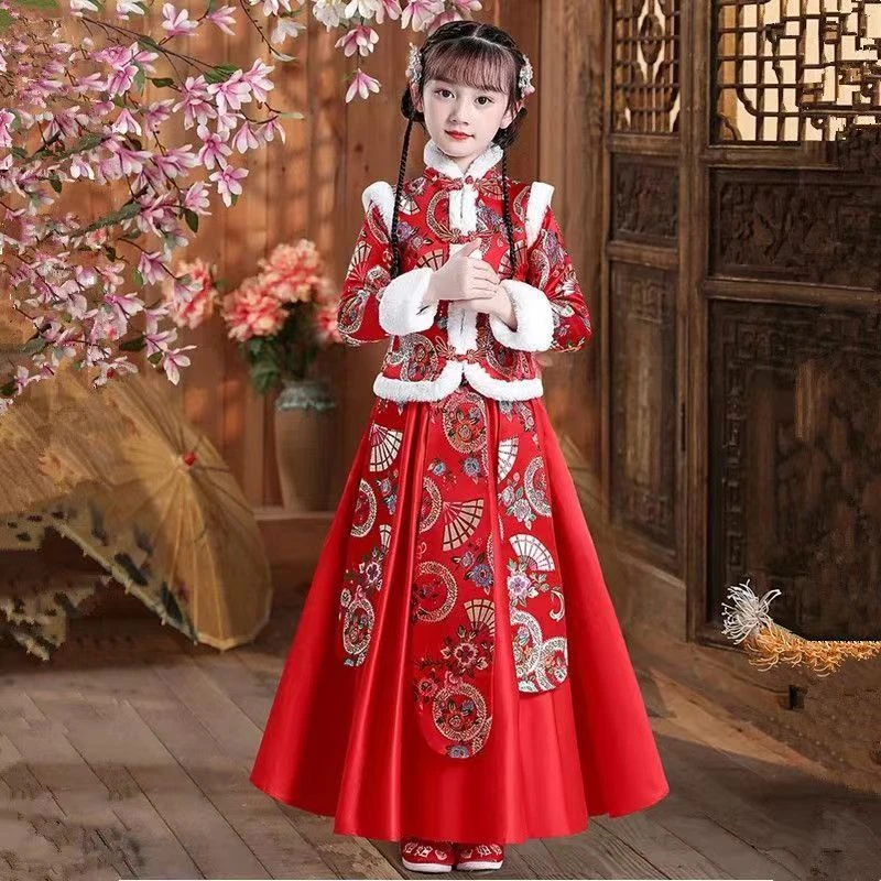 汉服儿童小女孩新款中国风女童古装秋款唐装古风秋冬拜年服