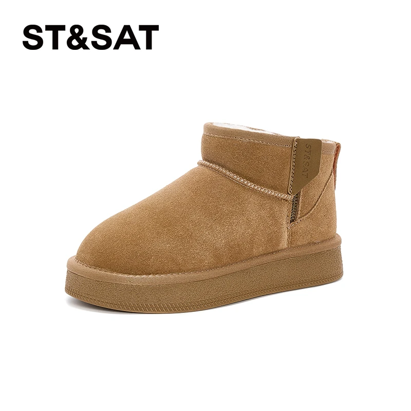 星期六雪地靴女款2024新款冬季加绒加厚百搭保暖休闲舒适短筒靴Z