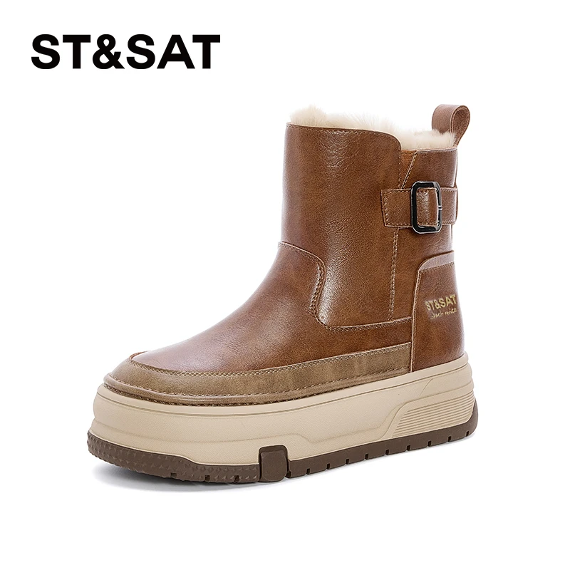 星期六厚底加绒保暖雪地靴女2024冬季新款时尚短筒女靴休闲百搭
