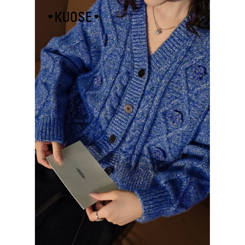 阔色毛衣外套开衫上衣2024秋冬季新款女短款宽松针织衫KSH2410004