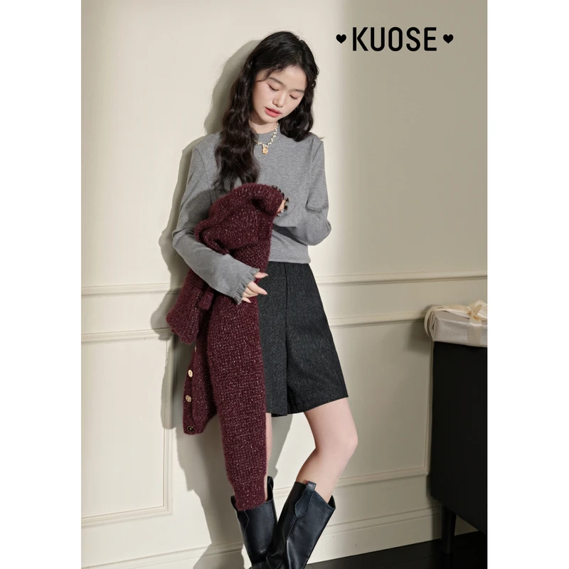 阔色木耳边设计感长袖T恤2024秋冬季新款半高领打底衫KSD2412001