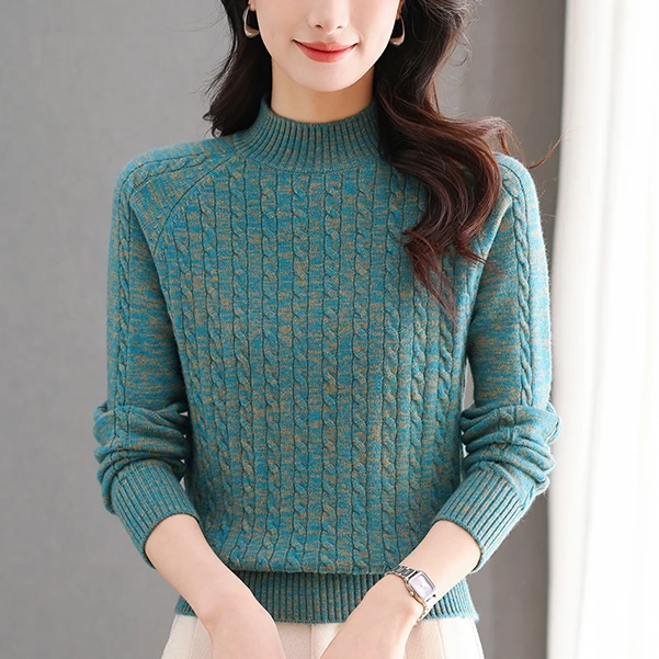 半高领毛衣女士秋冬季妈妈加厚宽松保暖花色内搭上衣中年打底衫