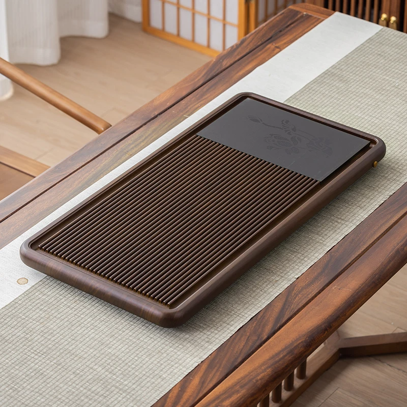 花梨色/黑檀色【荷花80*40】茶盘实木家用小型干泡茶台整块高端