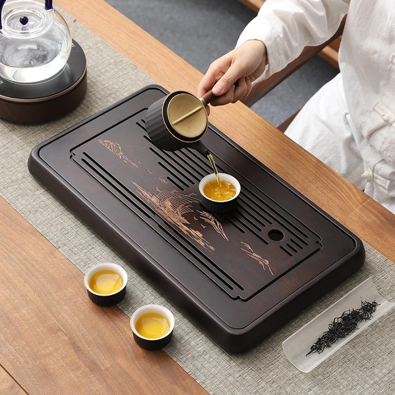 茶盘家用托盘功夫茶具套装茶海2024新款竹实木客厅沥水干泡小茶台