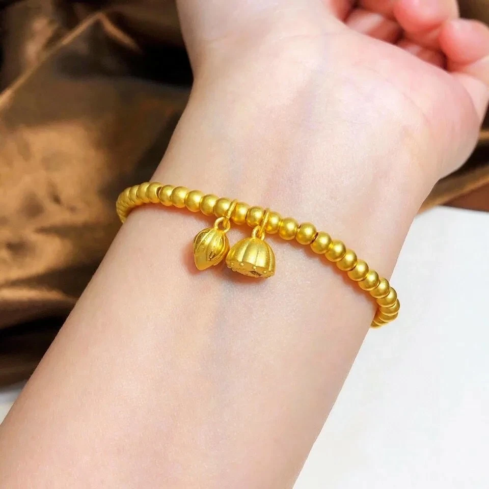 金色莲蓬手链女古法传承两世欢金手串高档大气不掉色送女朋友礼物