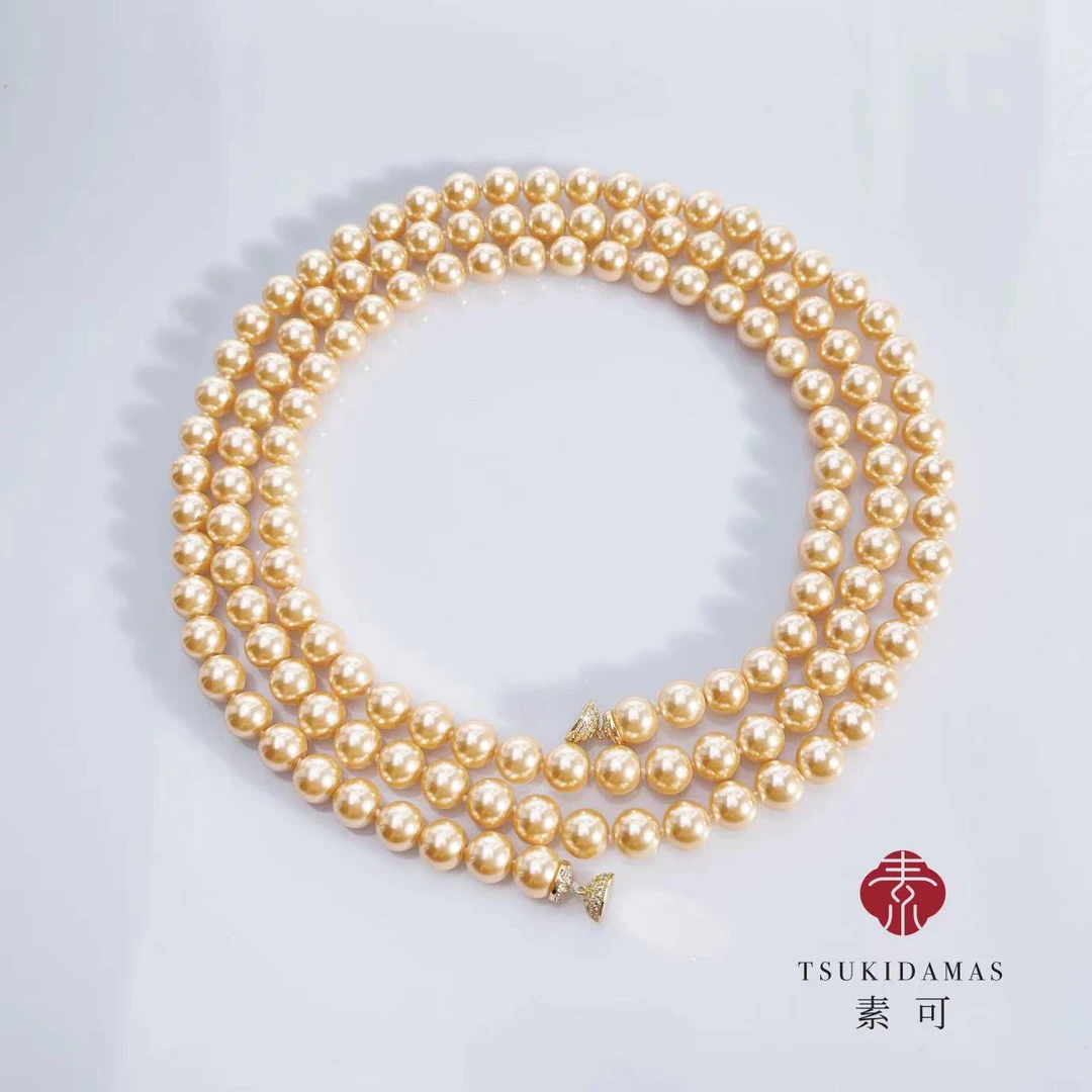 铜合金项链 新中式【洛丽金】长款一款多戴约10mm金色珠珠项链X580