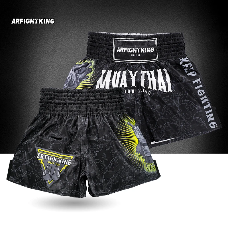 ARFIGHTKING赤拳祈福短裤运动训练男女弹力速干泰国风健身黑色裤