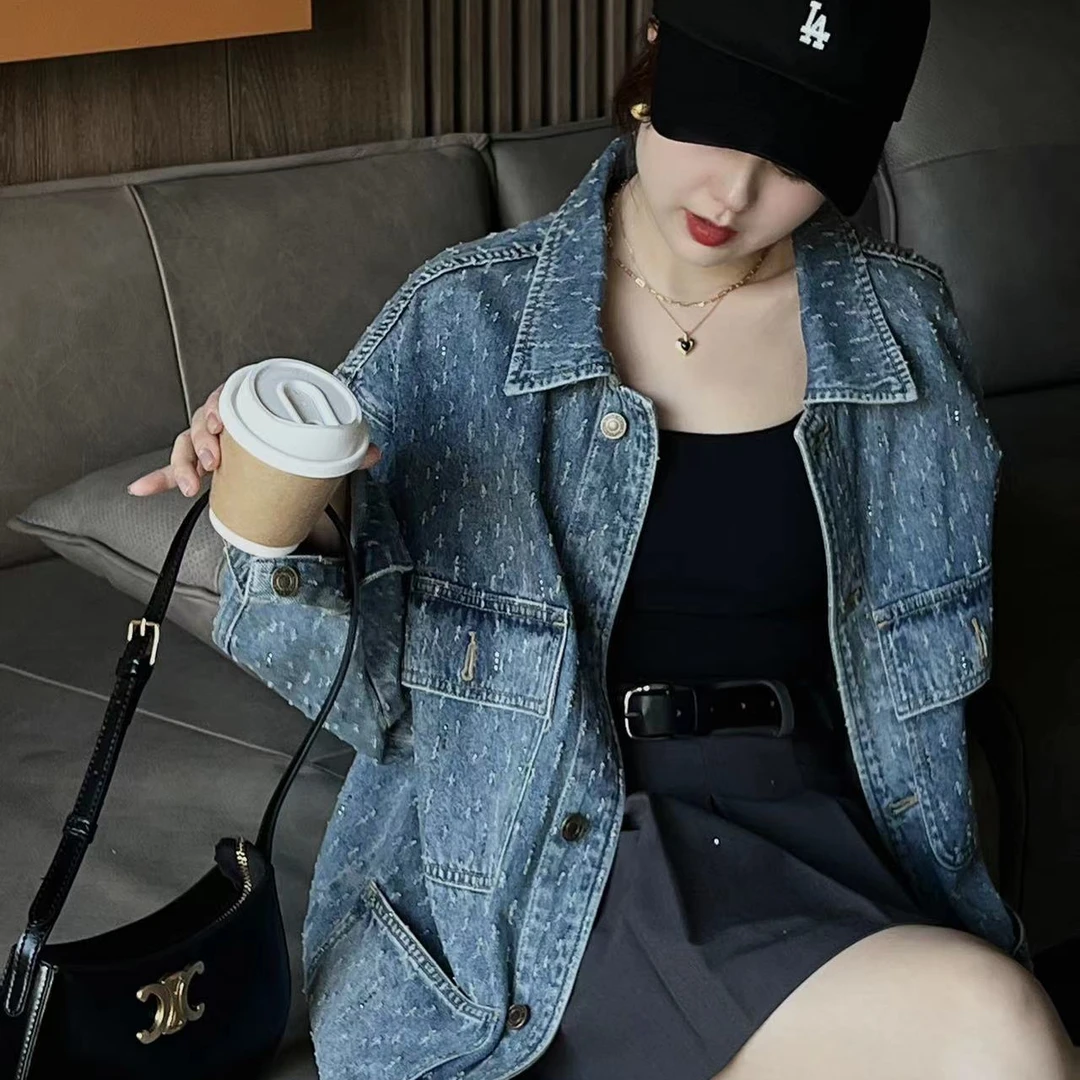 告白秋款烫钻牛仔外套