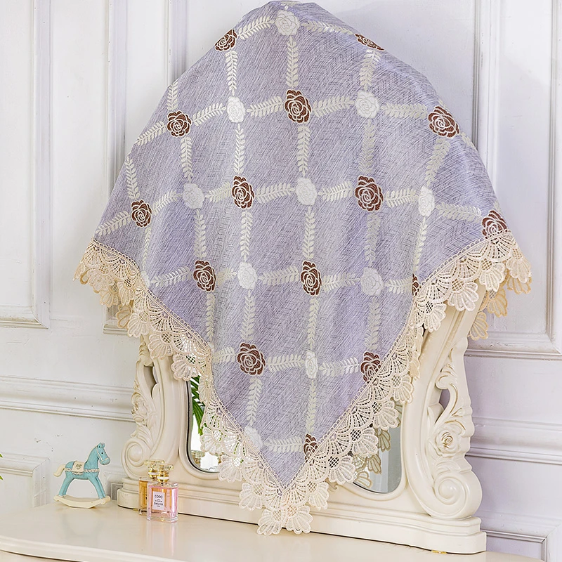 镜子防尘布风水帘欧式蕾丝小圆镜盖巾化妆台梳妆台圆镜子遮挡盖布