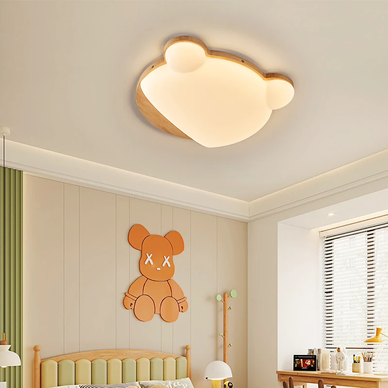 【坤德】小熊LED护眼吸顶灯儿童房间灯具卡通原木风卧室灯民宿