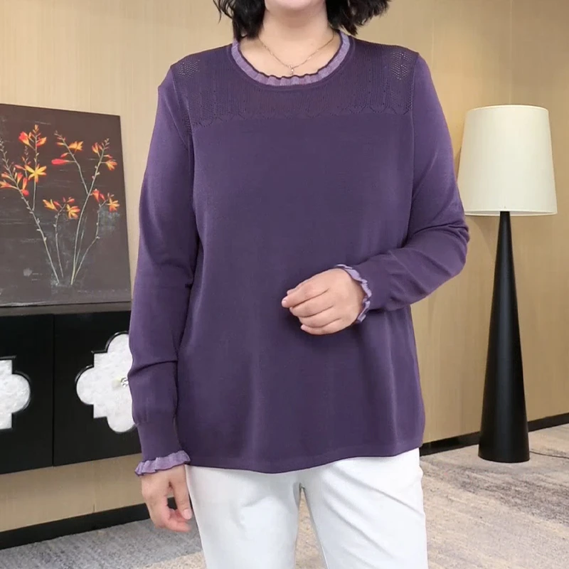 丹思慕大码女装套头休闲时尚百搭显瘦减龄圆领针织衫QD322长袖