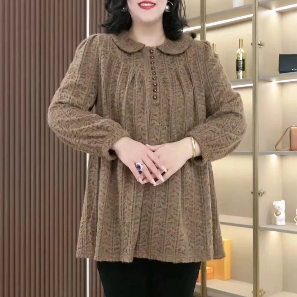 丹思慕2025秋季新款大码女装时尚气质百搭显瘦翻领针织小衫ZB6175