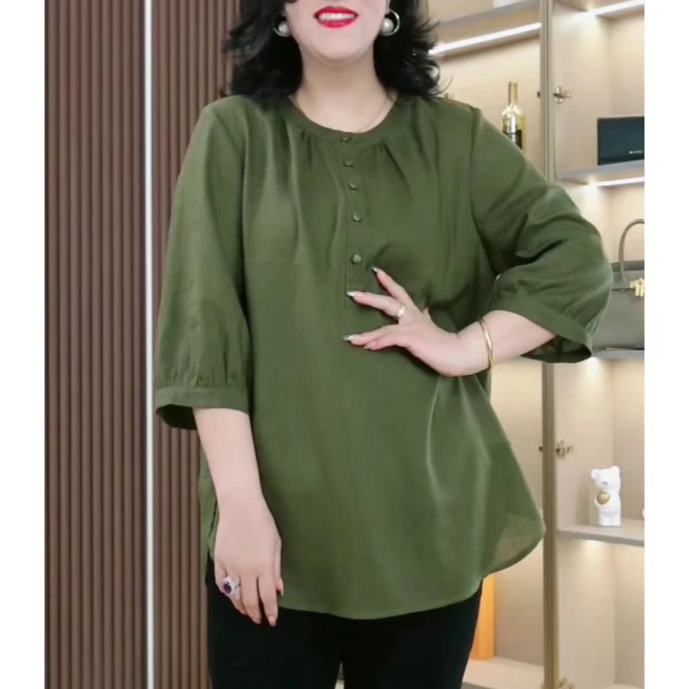 丹思慕大码女装夏季高端女装显瘦宽松洋气遮肚子百搭上衣241062