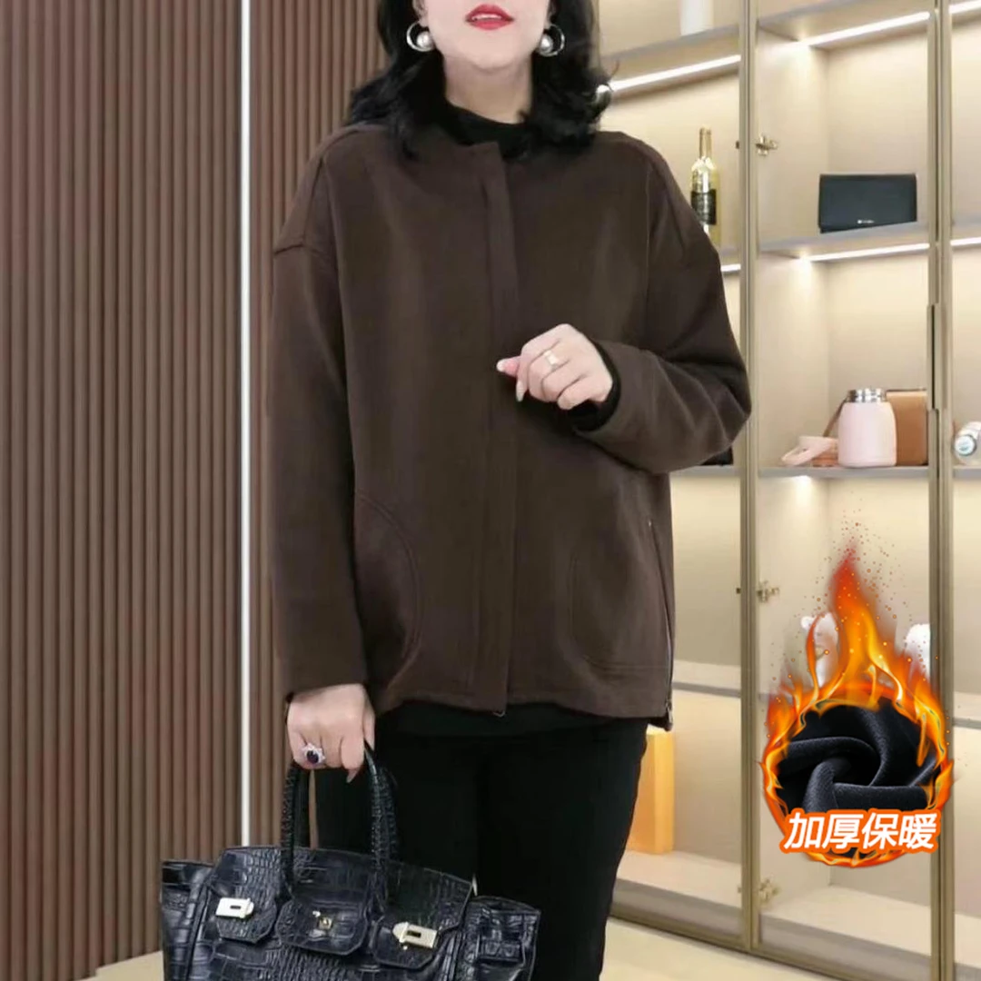 丹思慕2024秋冬新款大码女装纯色短外套时尚休闲显白显气质ZB6166