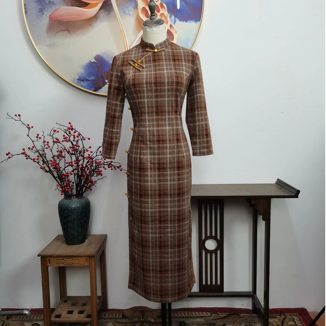 【美人格】上上喜单层加厚毛呢秋冬优雅修身长旗袍