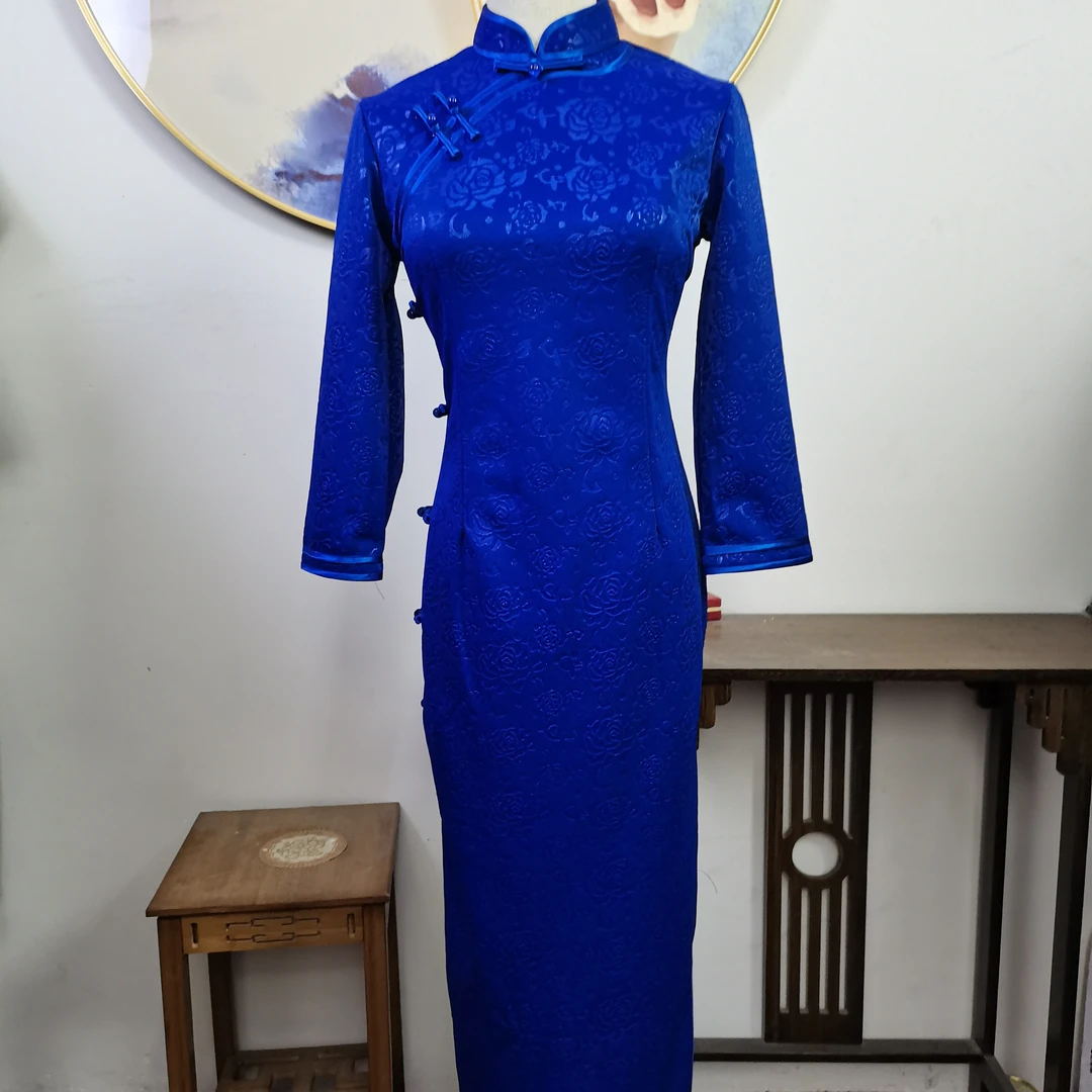 【蓝玫瑰】上上喜春秋单层修身时尚优雅复古长旗袍